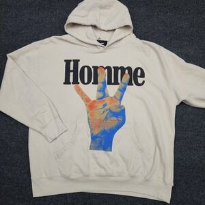 Homme Femme Mens XXL Twisted Fingers Hoodie Cream with Blue and Red Pullover